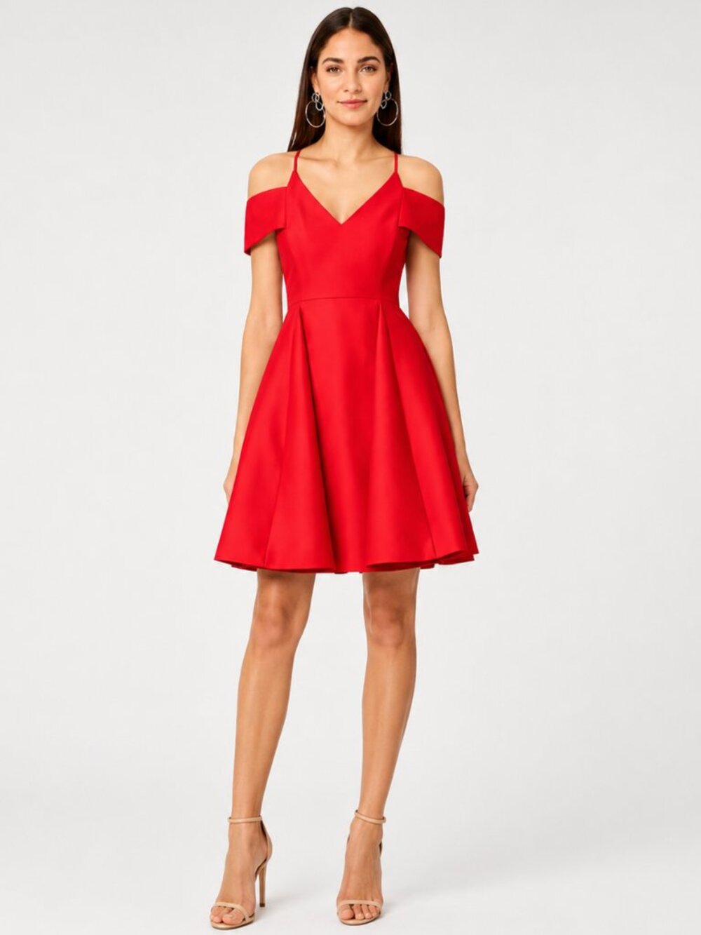 HALSTON EVENING Cold Shoulder V-Neck Dress